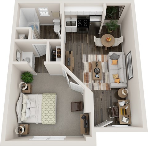 Floor plan for 1 bed, 1 bath, 528 sqft